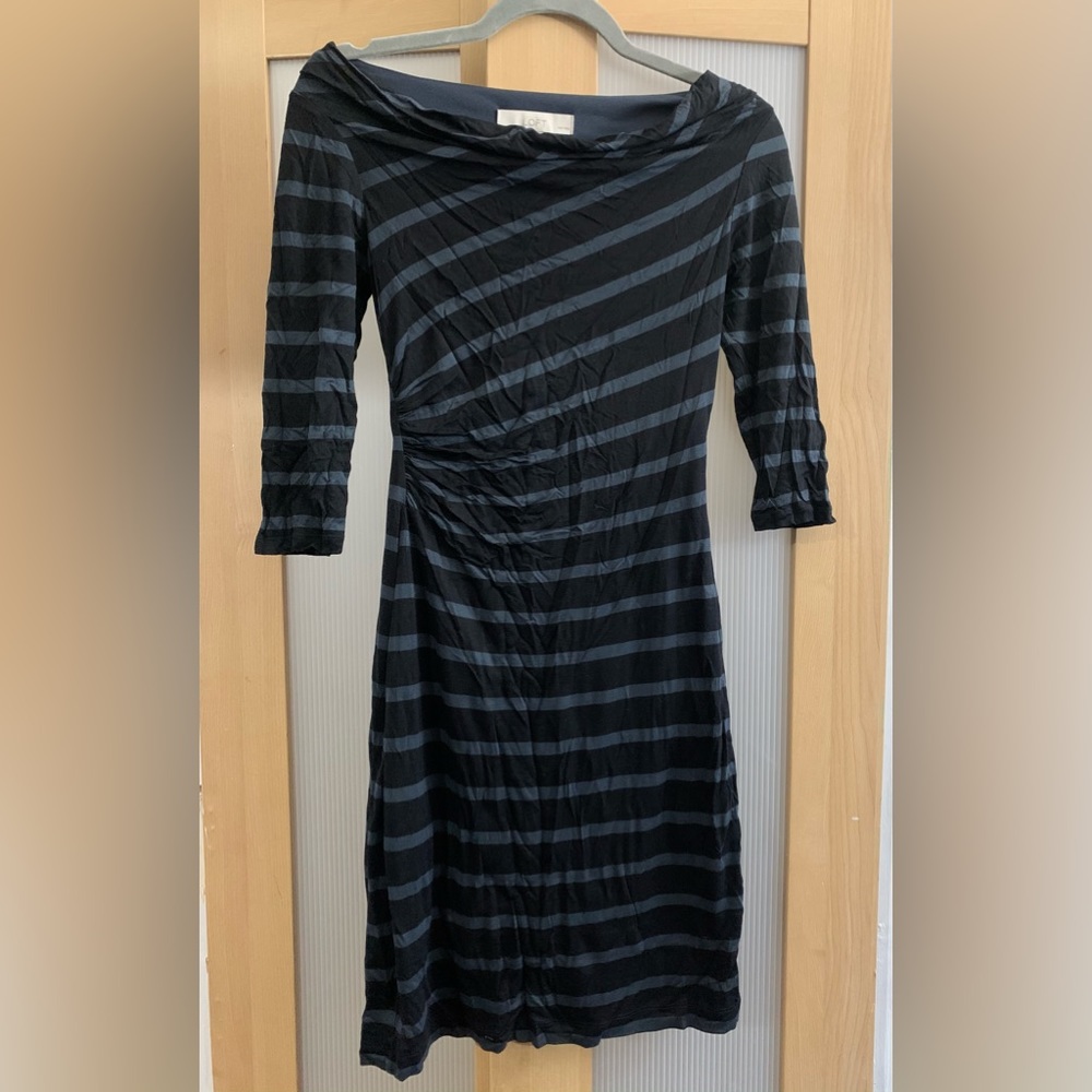 LOFT xxsp black and gray striped dress